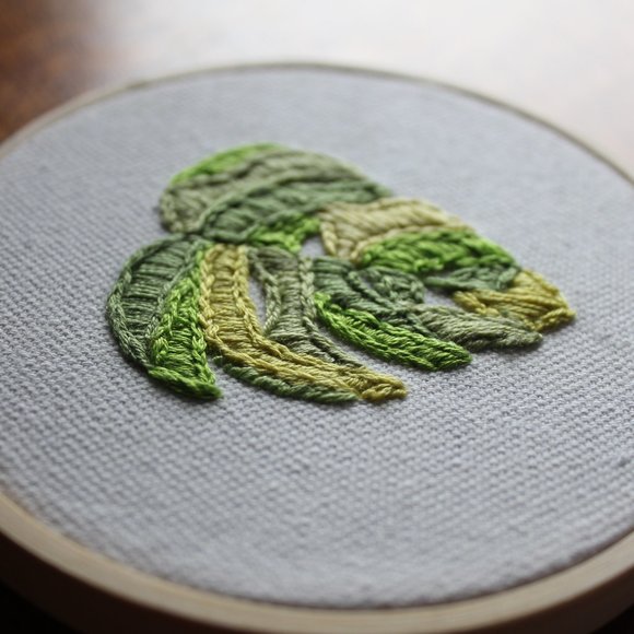 Patchwork Monstera-Hand Embroidered Textile Art